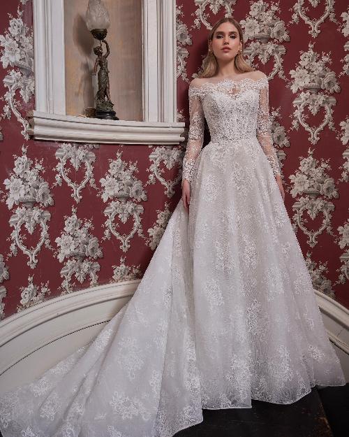 La23230 lace a line wedding dress with sweetheart neckline and long sleeves1